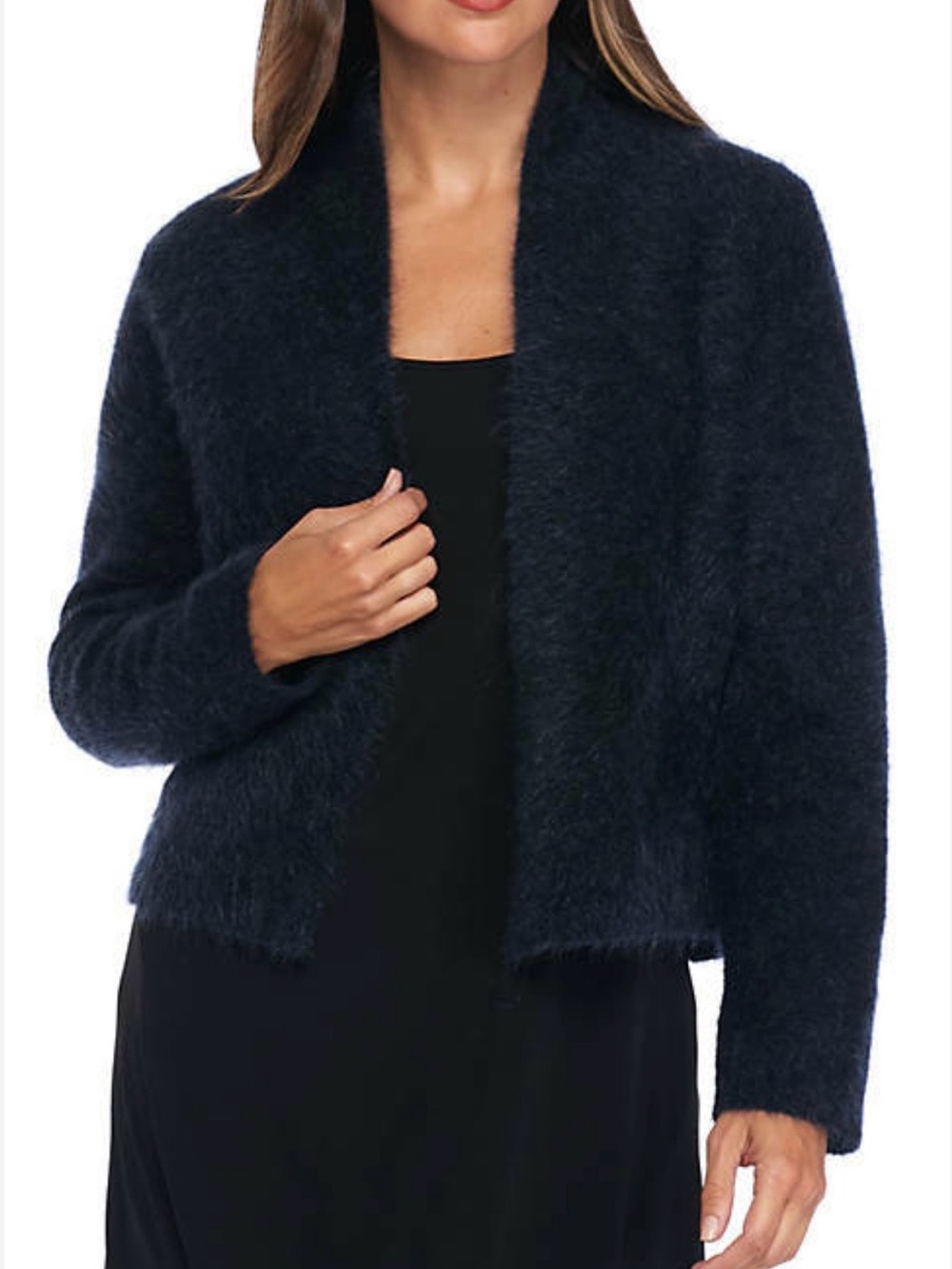 Eileen Fisher Mohair Plush Melange Fir Dark Blue Cropped Cardigan M